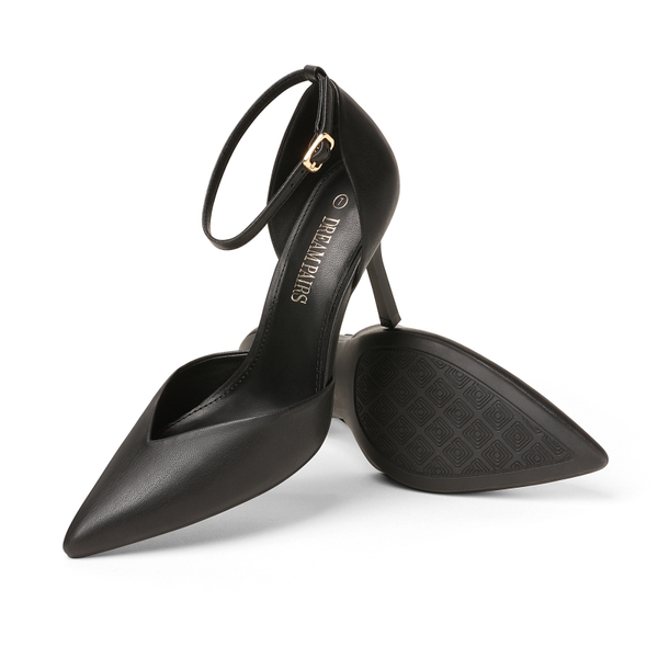 Ankle Strap Pointy Stiletto Heel Pumps - BLACK PU - 3
